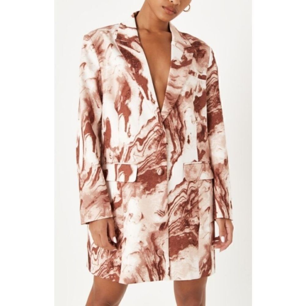 Missguided Ladies Size 4 Oversized Button Front Blazer Dress in Brown Marble